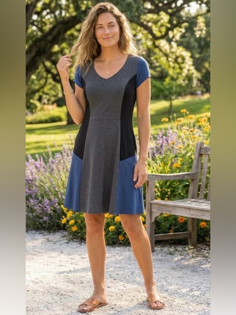 Colorblock Fit & Flare Dress - Gray and Blue